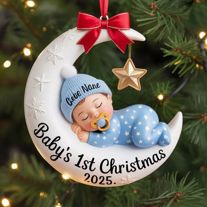 Baby’s First Christmas Ornament | Moon Acrylic Keepsake | Personalized Newborn Gift