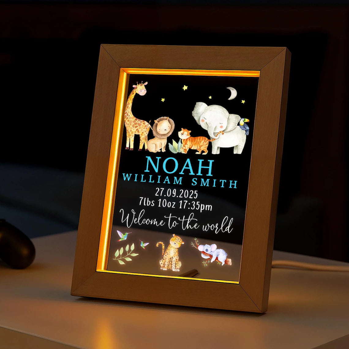 Personalized LED New Baby Night Light – Nursery Baby Girl/Boy Gift