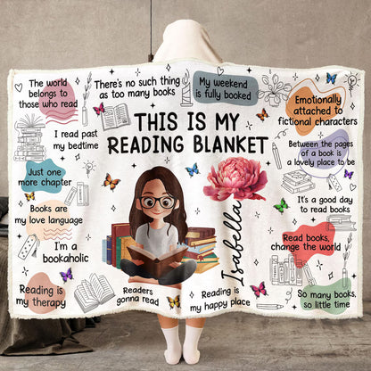 Personalized Book Lover Blanket Hoodie | Birth Flower Gift