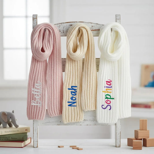 Custom Winter Scarf with Embroidered Name | Personalized Knit Scarf Gift