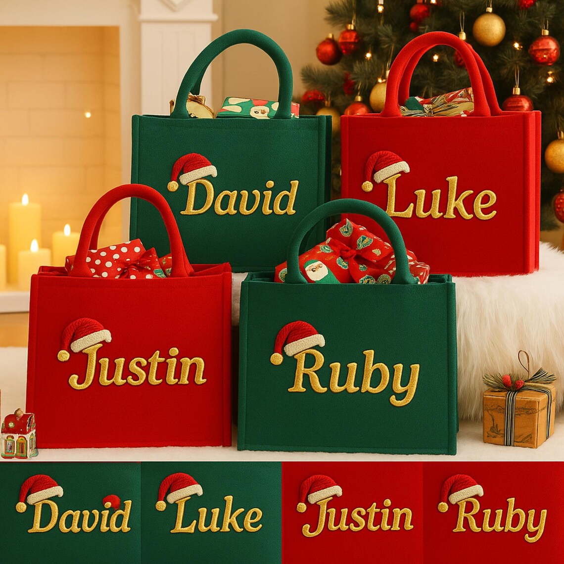 Personalisierte Weihnachtstaschen | Individuell bestickte Weihnachtsgeschenktasche