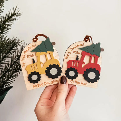 Baby's First Christmas Tractor Ornament | Personalized 2025