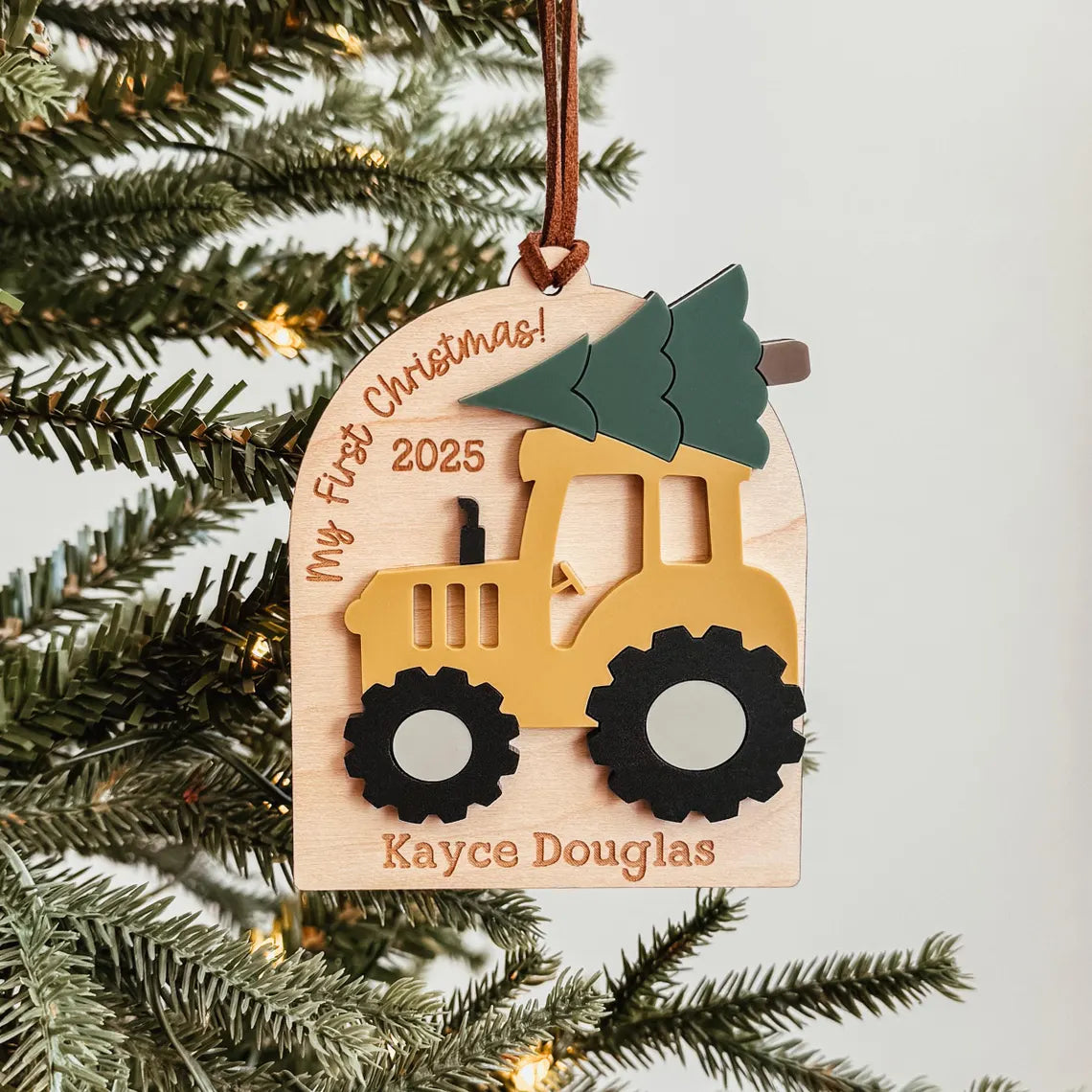 Baby's First Christmas Tractor Ornament | Personalized 2025