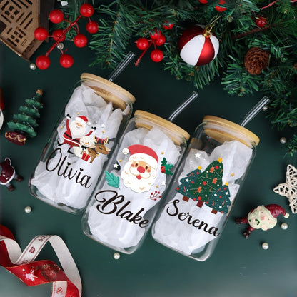 Tasse de Noël personnalisée en verre | Mug de 473 ml pour café glacé et boissons de Noël