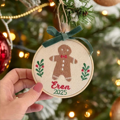 Personalized First Christmas Ornament | Embroidered Gingerbread Design