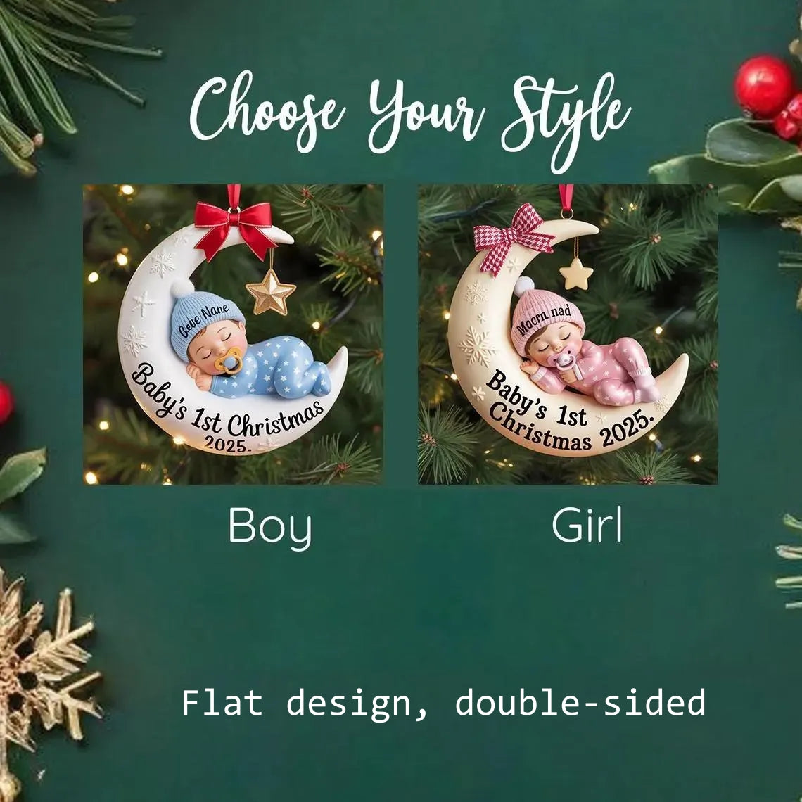 Baby’s First Christmas Ornament | Moon Acrylic Keepsake | Personalized Newborn Gift