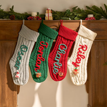 Personalized Knit Christmas Stocking | Custom Embroidered Name