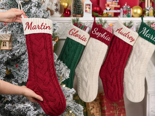 Personalized 2025 Christmas Stocking with Name | Embroidered Knit Stocking