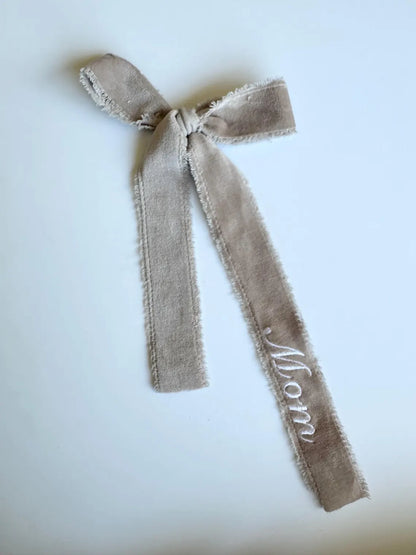 Velvet Embroidered Personalized Ribbon Bow | Custom Name Ribbon for Christmas & Weddings