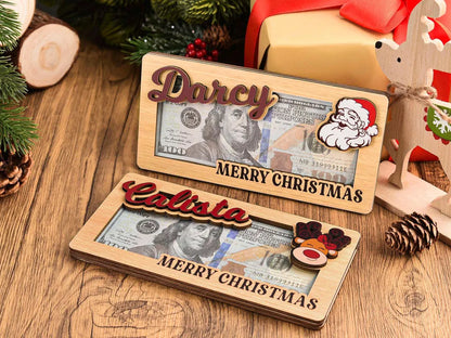 Custom Christmas Money Holder – Personalized Wooden Santa & Reindeer Gift Card Holder