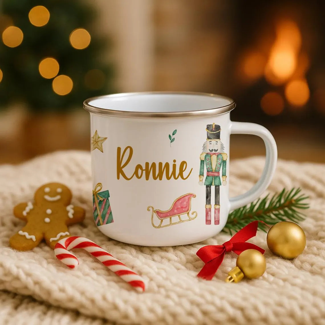 Personalised Kids Christmas Cup & Ceramic Bauble Set – Nutcracker or Sugarplum