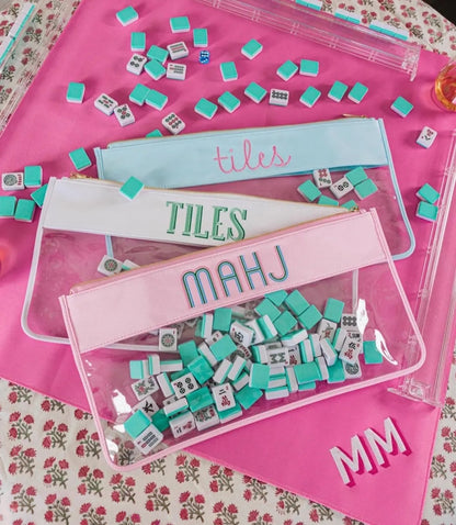 Bestickter Mahjong-Nylon-Klarsichtbeutel – Personalisierte Mahjong-Steintasche