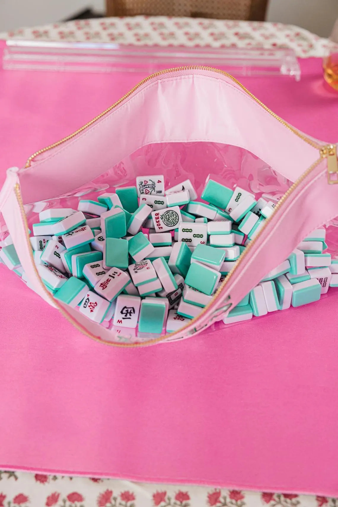 Bestickter Mahjong-Nylon-Klarsichtbeutel – Personalisierte Mahjong-Steintasche