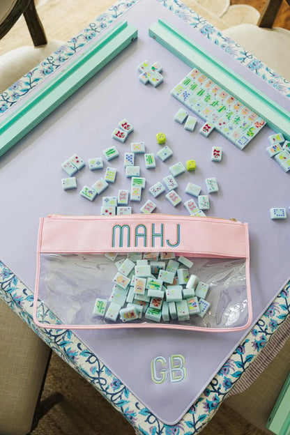Bestickter Mahjong-Nylon-Klarsichtbeutel – Personalisierte Mahjong-Steintasche