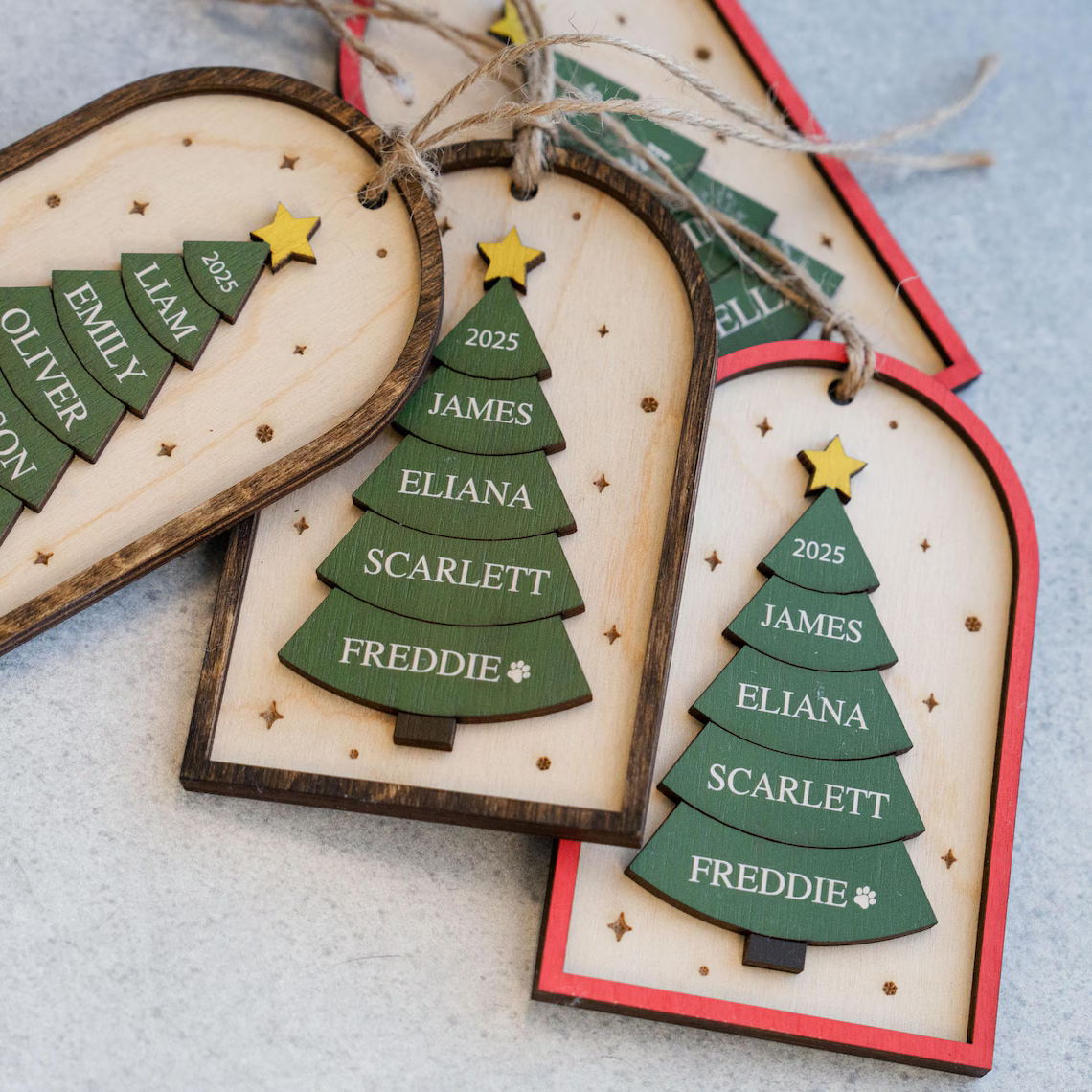 Personalized 2025 Family Christmas Ornament | Custom 3D Wood Keepsake