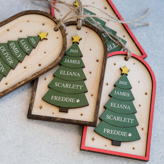 Personalized 2025 Family Christmas Ornament | Custom 3D Wood Keepsake
