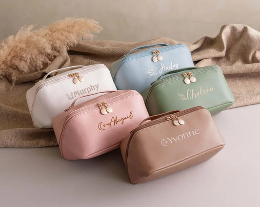 Trousse à maquillage brodée personnalisée avec nom – Cadeau demoiselle d'honneur