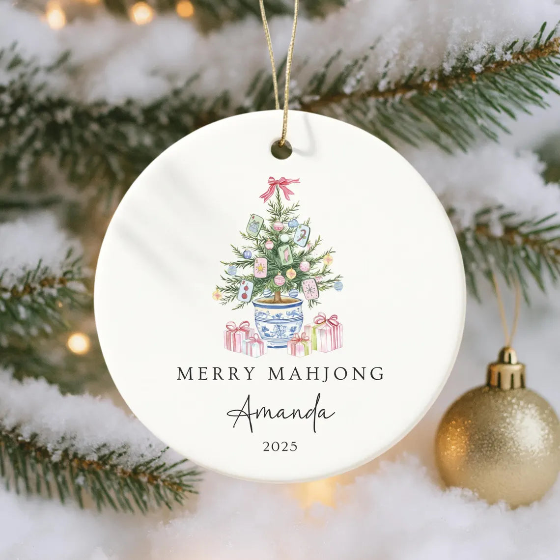 Merry Mahjong Ornament | Custom Ceramic Christmas Decor