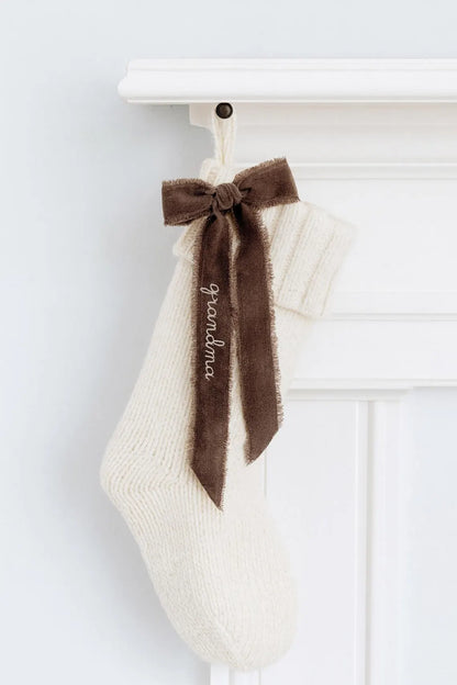 Velvet Embroidered Personalized Ribbon Bow | Custom Name Ribbon for Christmas & Weddings