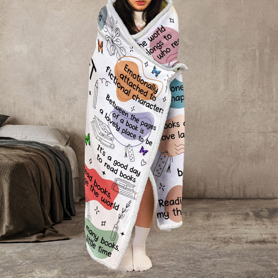 Personalized Book Lover Blanket Hoodie | Birth Flower Gift