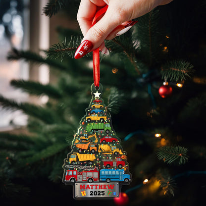 Personalisierter LKW-Weihnachtsbaumschmuck – Doppelseitiges Acryl-Erinnerungsstück für Kinder