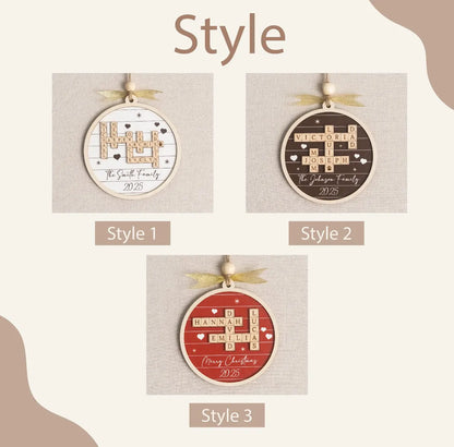 Personalized Family Crossword Wooden Ornament – Custom Christmas Gift