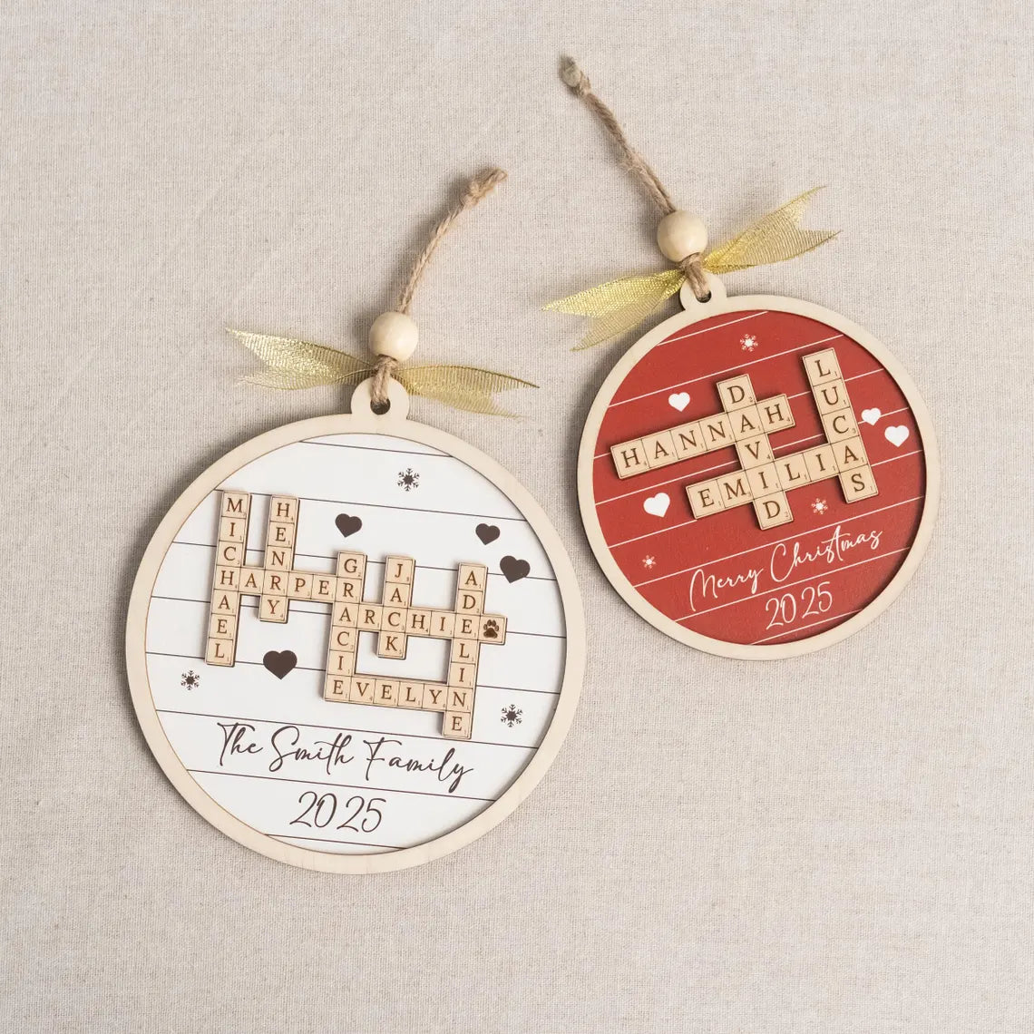 Personalized Family Crossword Wooden Ornament – Custom Christmas Gift