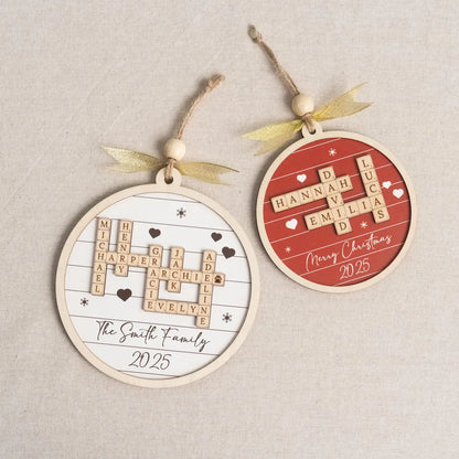 Personalized Family Crossword Wooden Ornament – Custom Christmas Gift