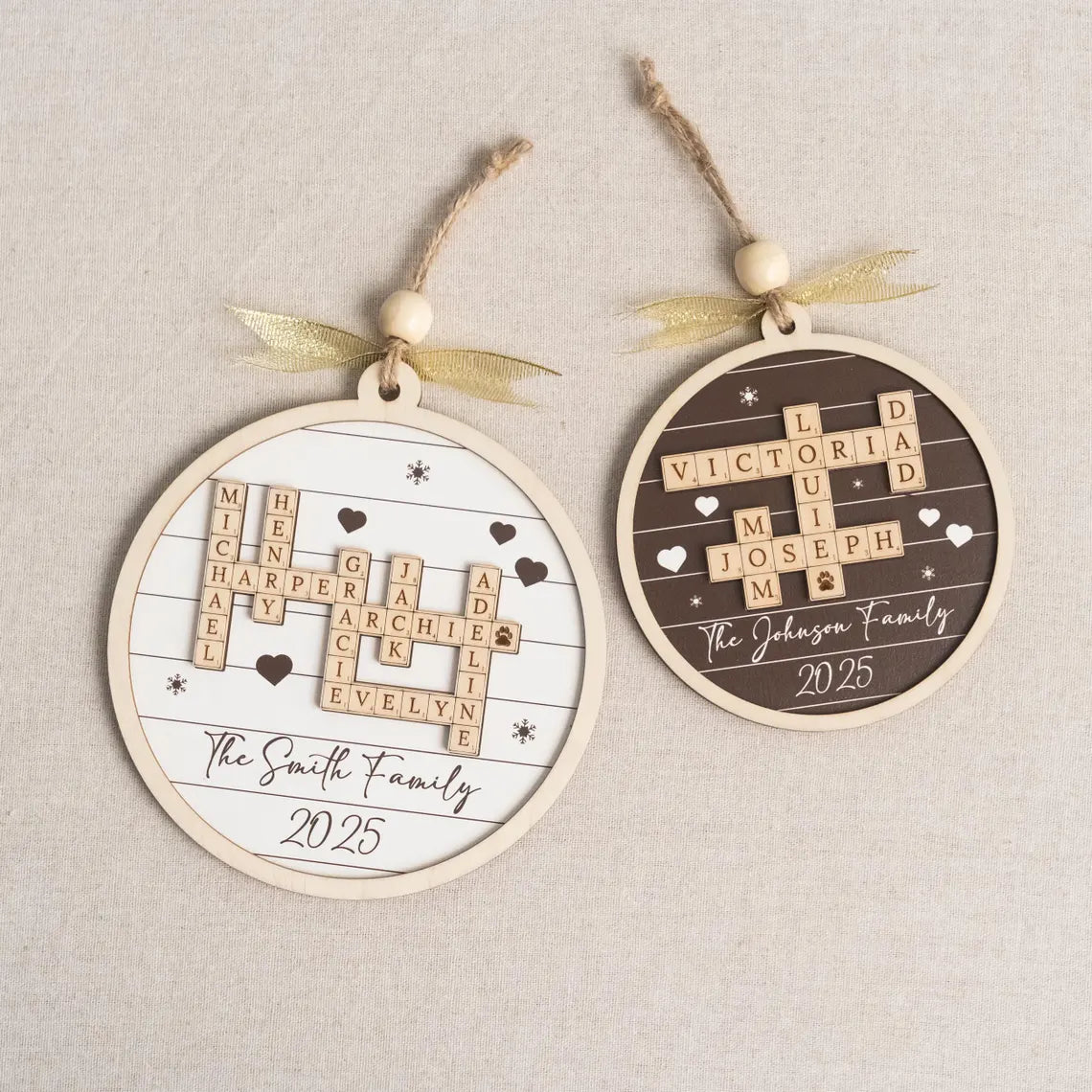 Personalized Family Crossword Wooden Ornament – Custom Christmas Gift