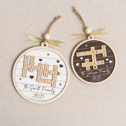 Personalized Family Crossword Wooden Ornament – Custom Christmas Gift