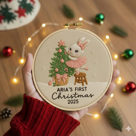 Erstes Weihnachts-Stickornament für Babys | Personalisiertes, gesticktes Erinnerungsstück 2025