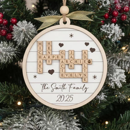 Personalized Family Crossword Wooden Ornament – Custom Christmas Gift