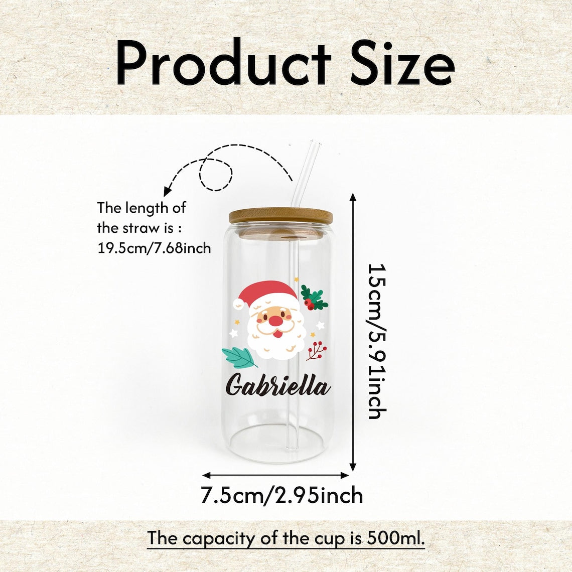 Tasse de Noël personnalisée en verre | Mug de 473 ml pour café glacé et boissons de Noël