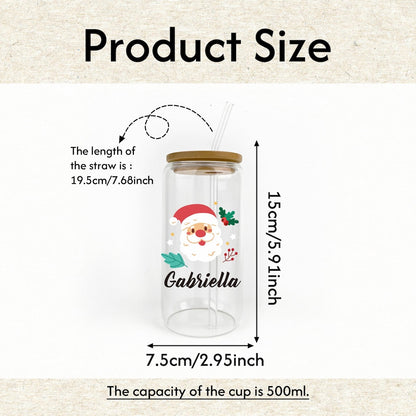 Tasse de Noël personnalisée en verre | Mug de 473 ml pour café glacé et boissons de Noël