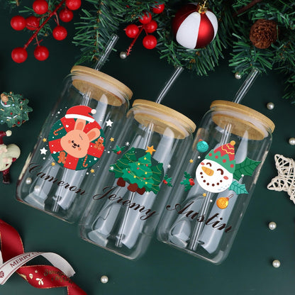 Tasse de Noël personnalisée en verre | Mug de 473 ml pour café glacé et boissons de Noël