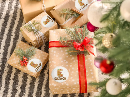 Étiquettes autocollantes rondes de Noël personnalisées | Étiquettes cadeaux avec le nom des enfants 2025