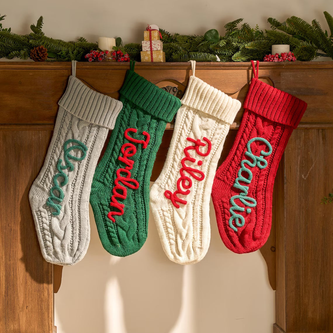 Personalized Knit Christmas Stocking | Custom Embroidered Name