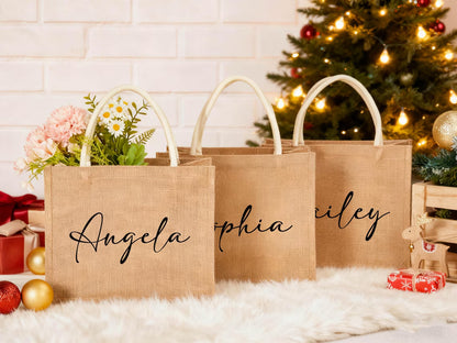 Personalized Burlap Christmas Gift Bag | Custom Red Holiday Gift Sack