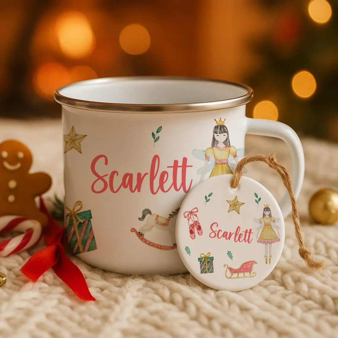 Personalised Kids Christmas Cup & Ceramic Bauble Set – Nutcracker or Sugarplum