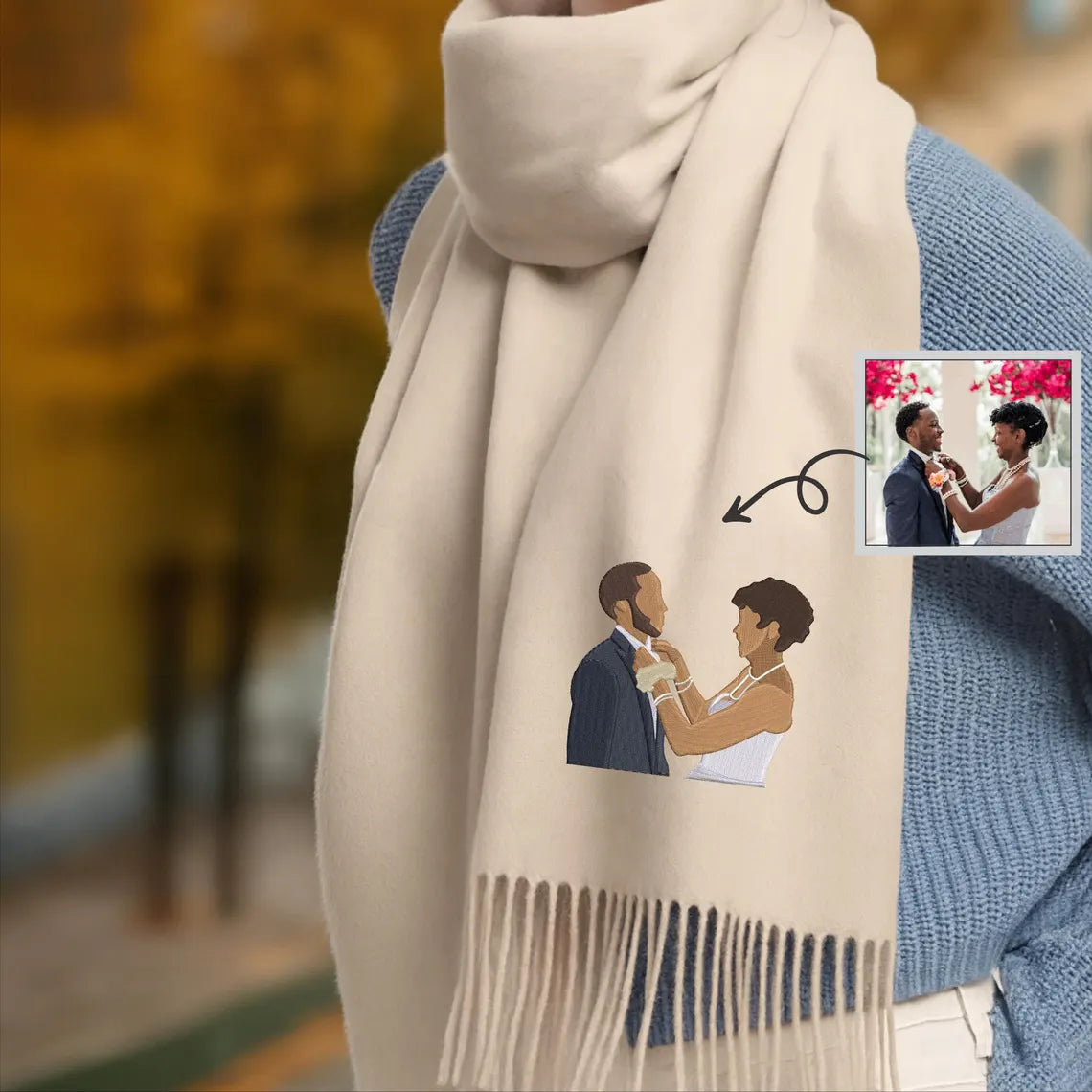 Personalized Embroidered Portrait Scarf from Photo