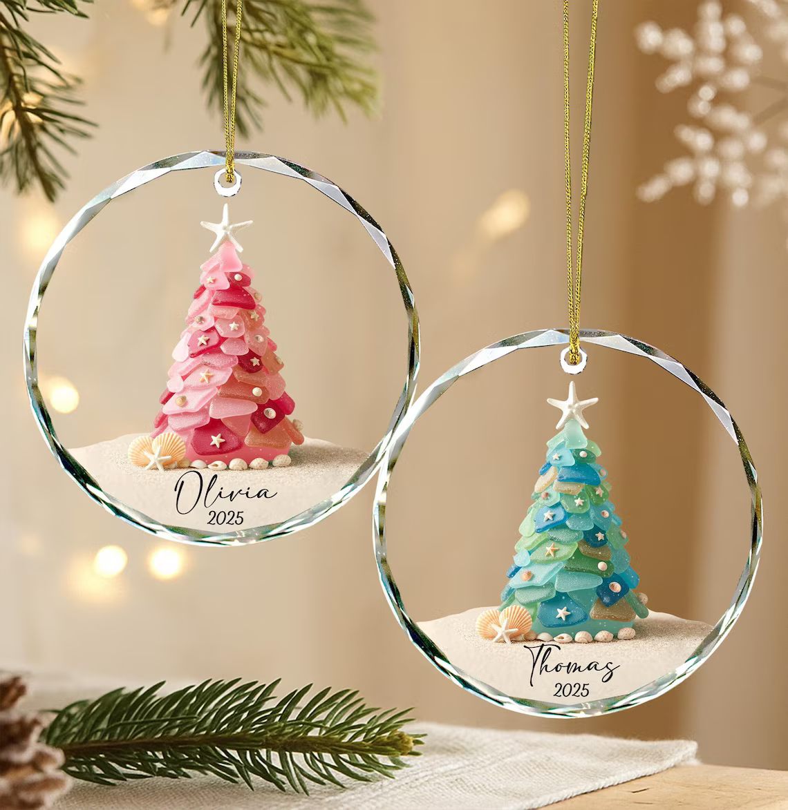 Personalized Seaglass Christmas Ornament | Ocean Glass Keepsake