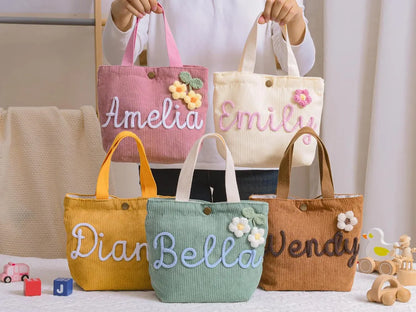 Personalized Corduroy Kids Tote Bag – Custom Name Handbag
