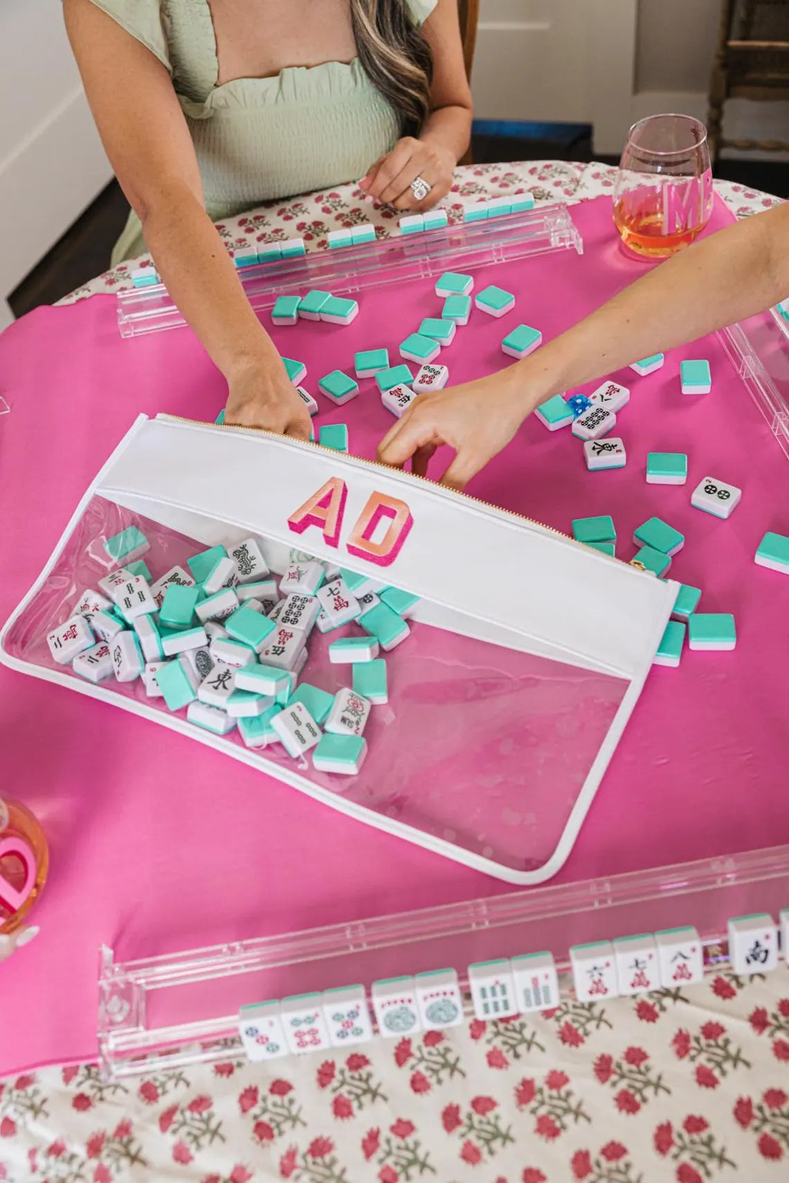 Bestickter Mahjong-Nylon-Klarsichtbeutel – Personalisierte Mahjong-Steintasche