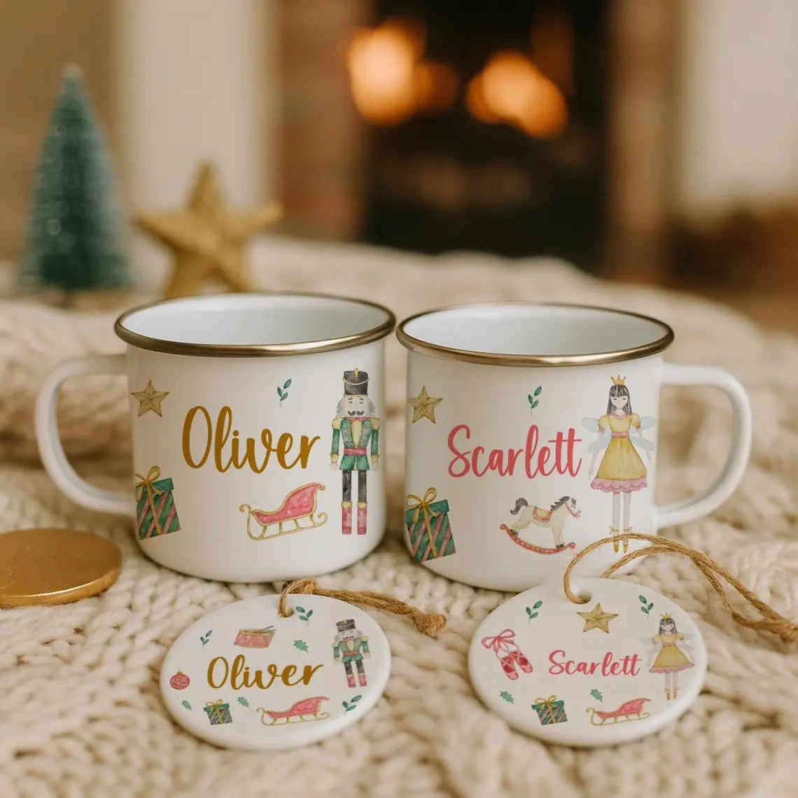 Personalised Kids Christmas Cup & Ceramic Bauble Set – Nutcracker or Sugarplum