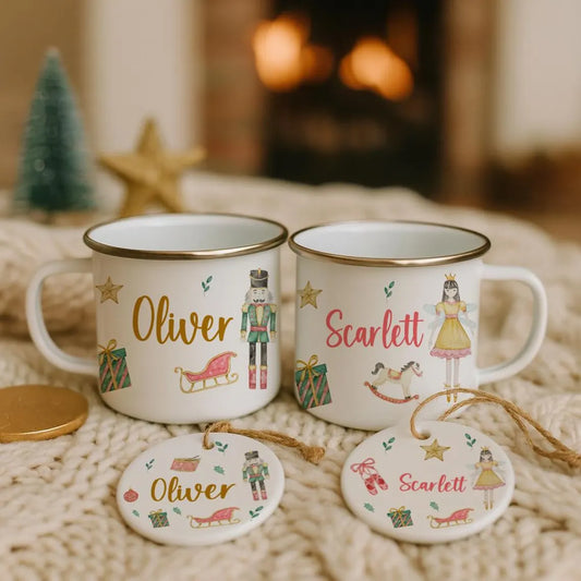 Personalised Kids Christmas Cup & Ceramic Bauble Set – Nutcracker or Sugarplum