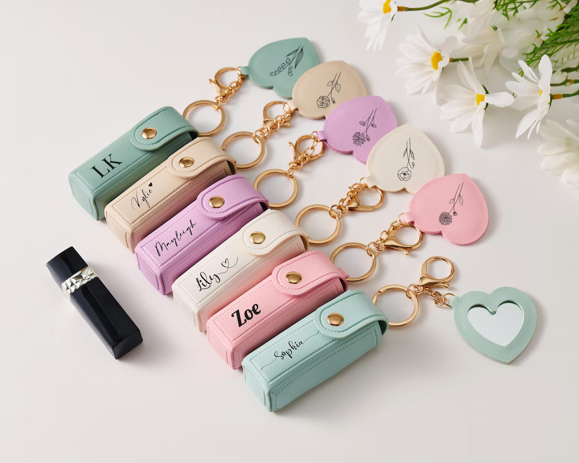 Personalized Birth Flower Lipstick Case with Mirror – Custom Gift