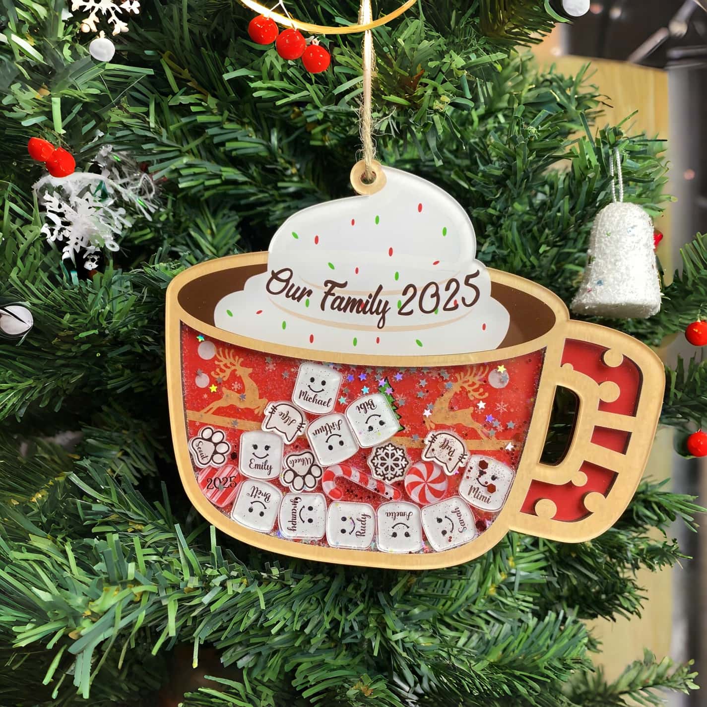 Personalized Marshmallow Family Ornament 2025 | Custom Shake Cup Christmas