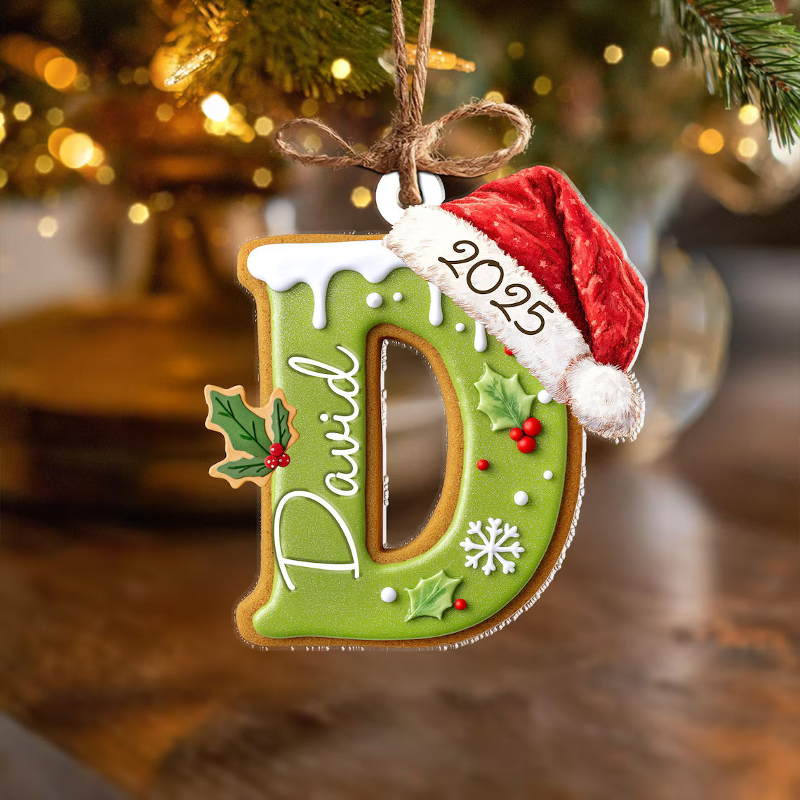 Personalized Name Gingerbread Letter Ornament |  Acrylic Christmas Gift