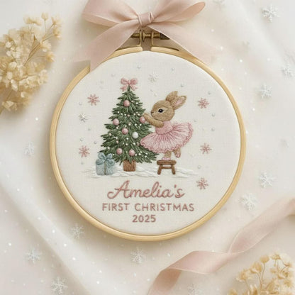 Custom Woodland Animal Baby’s 1st Christmas Embroidered Ornament