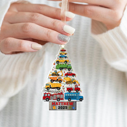 Personalisierter LKW-Weihnachtsbaumschmuck – Doppelseitiges Acryl-Erinnerungsstück für Kinder